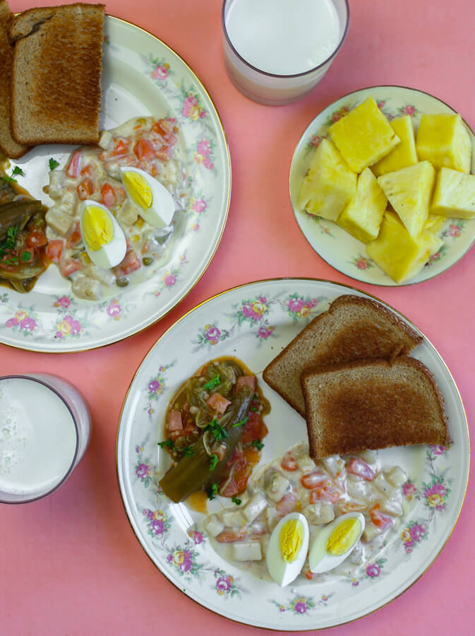 1940s Lunch with Creamed Vegetables, Toast, and Stewed Okra
