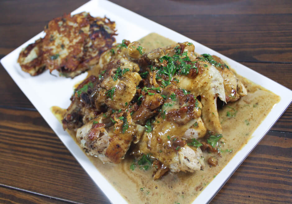 Julia Child's Chicken Sauteed in Herbs and Garlic, Egg Yolk and Butter Sauce