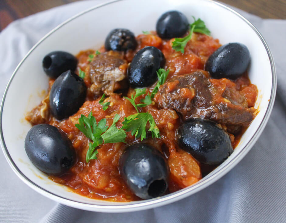 Julia Child Beef Saute with Fresh Tomato Sauce, Olives, and Herbs